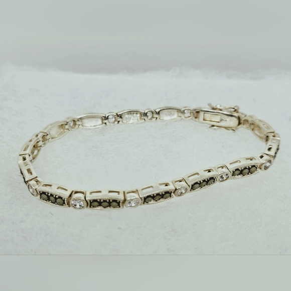 Sterling Silver Cubic Zirconia Accented Marcasite Crystal 7 1/4" Bracelet - Picture 3 of 9